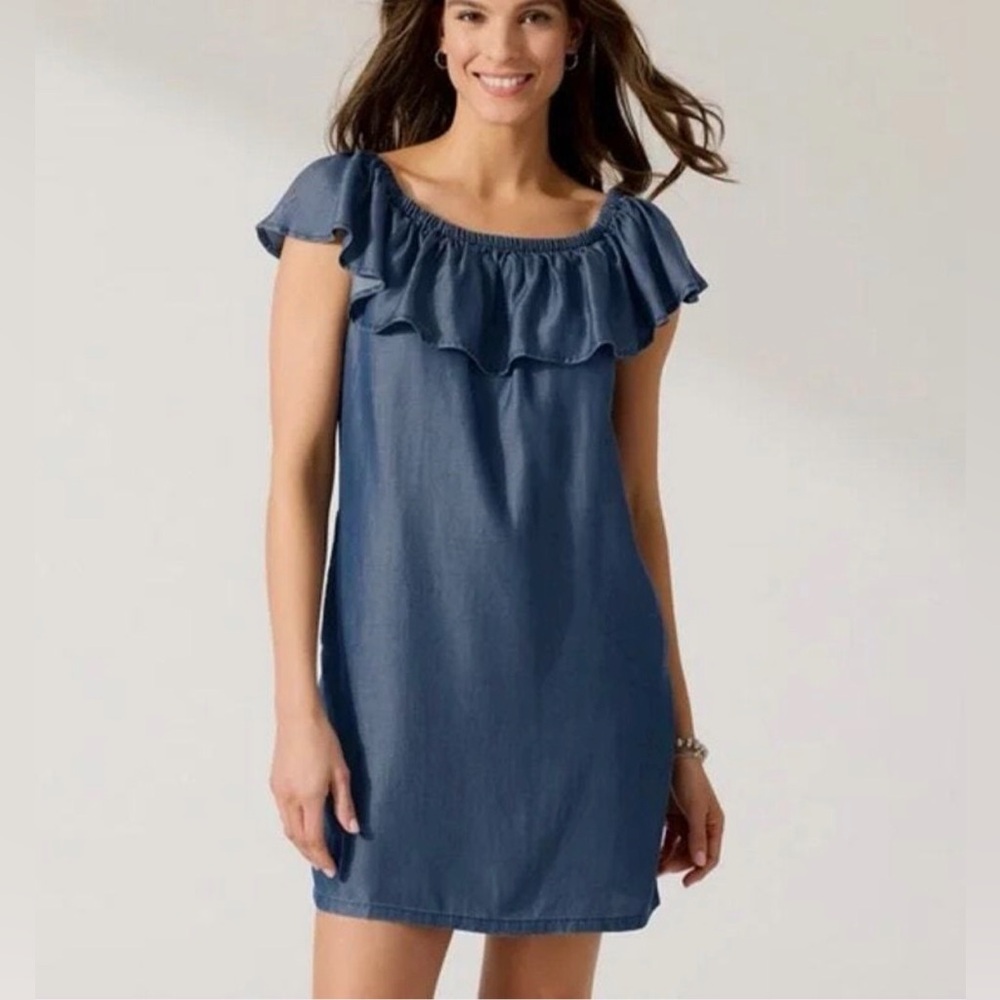 Tommy Bahama Denim Blue Coastal Tencel Chambray Mini Dress Size Medium